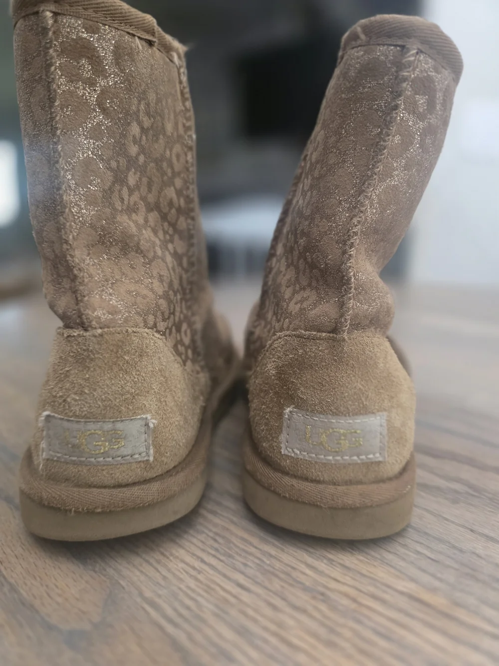 UGG Kids Glitter Leopard Tan Short Boots